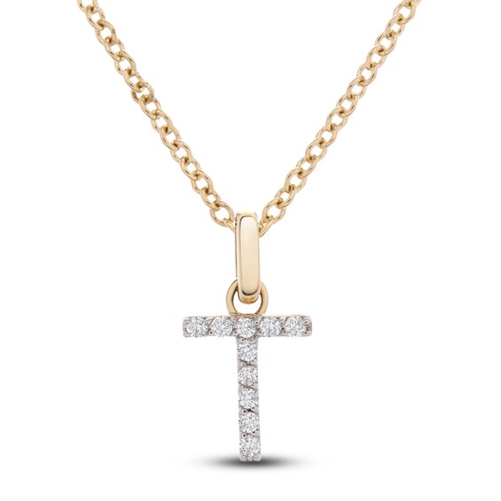 Diamond Letter T Necklace 1/10 ct tw Round 14K Yellow Gold 18" Jared