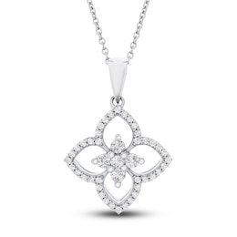 Diamond Flower Pendant Necklace 1/4 ct tw Round 14K White Gold 18"