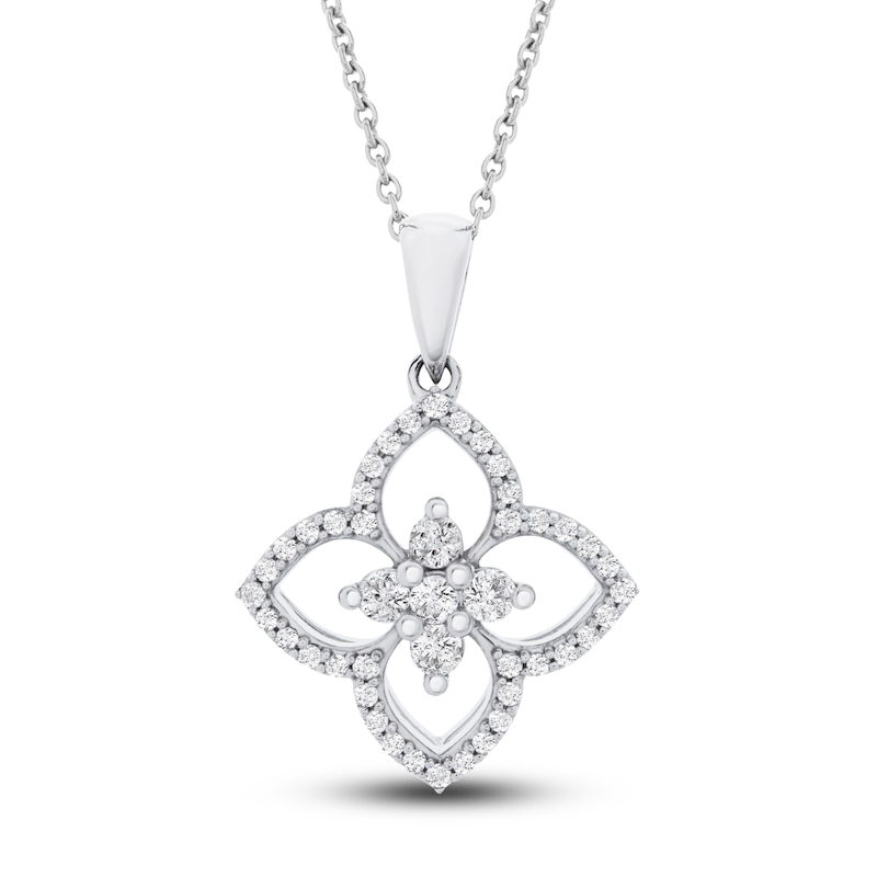 Diamond Flower Pendant Necklace 1/4 ct tw Round 14K White Gold 18