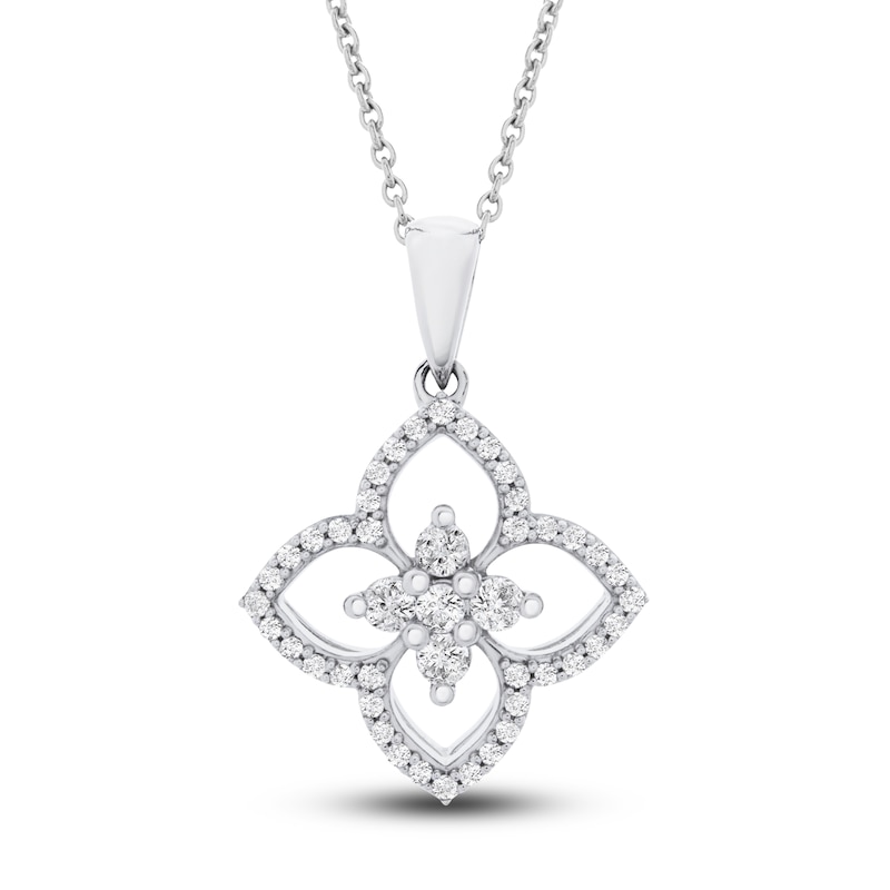 Diamond Flower Pendant Necklace 1/4 ct tw Round 14K White Gold 18"