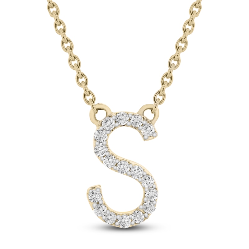 Diamond Letter S Necklace 1/10 ct tw Round 14K Yellow Gold 18
