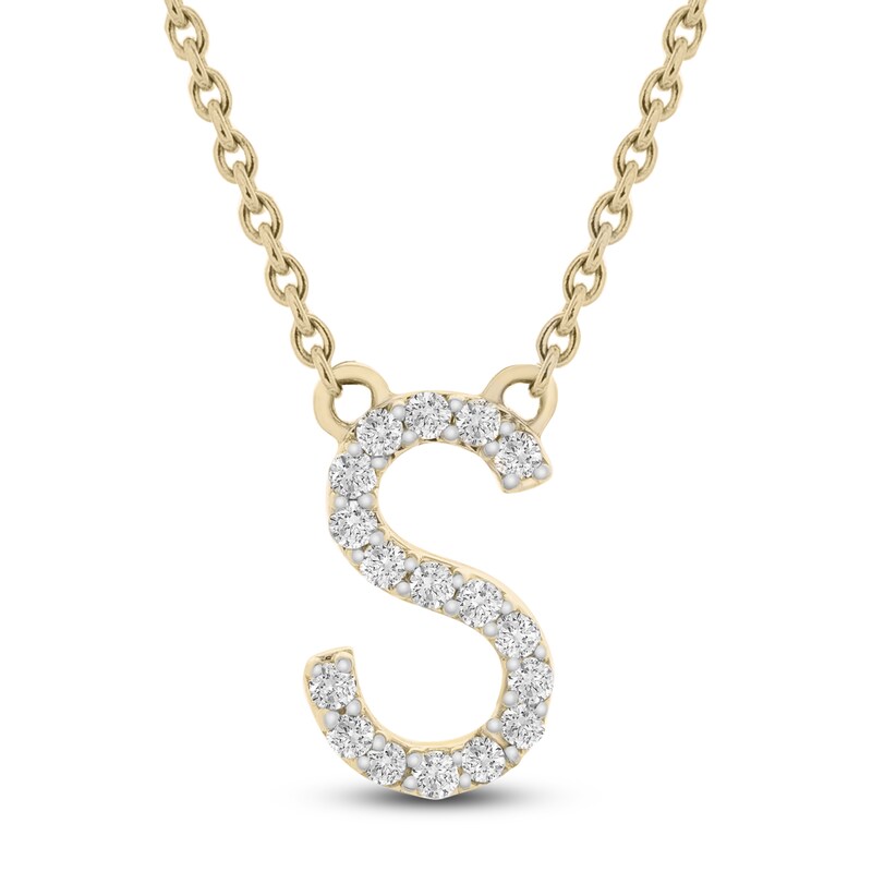 Main Image 1 of Diamond Letter S Necklace 1/10 ct tw Round 14K Yellow Gold 18"