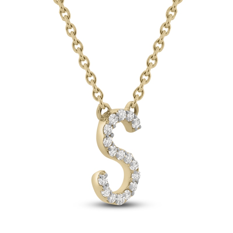 Main Image 2 of Diamond Letter S Necklace 1/10 ct tw Round 14K Yellow Gold 18"