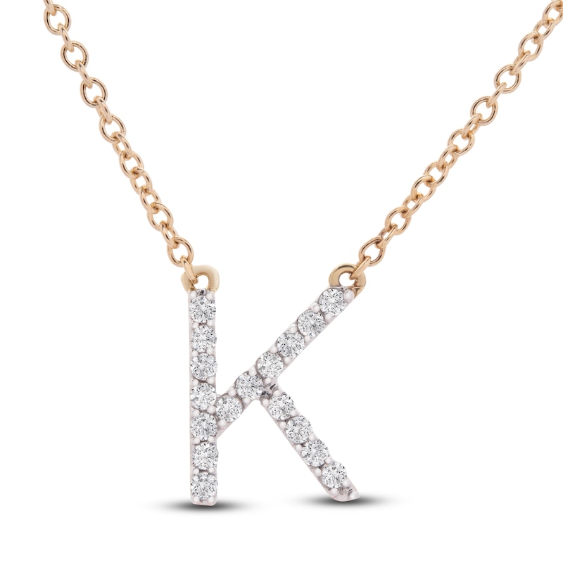 Main Image 1 of Diamond Letter K Necklace 1/10 ct tw Round 14K Yellow Gold 16.75"