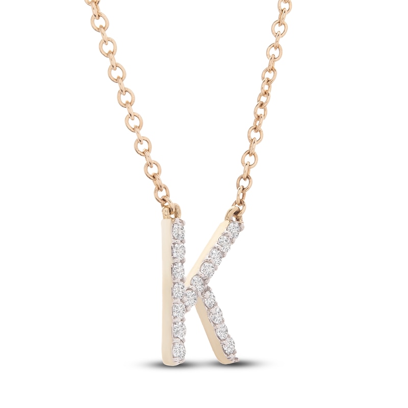 Main Image 2 of Diamond Letter K Necklace 1/10 ct tw Round 14K Yellow Gold 16.75"