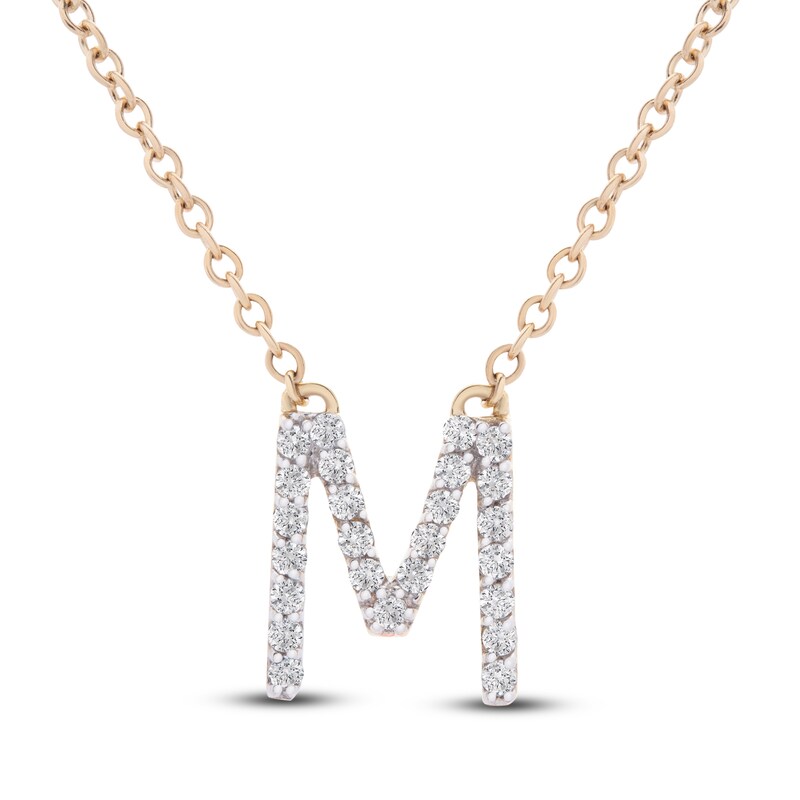 Main Image 1 of Diamond Letter M Necklace 1/10 ct tw Round 14K Yellow Gold 16.75"