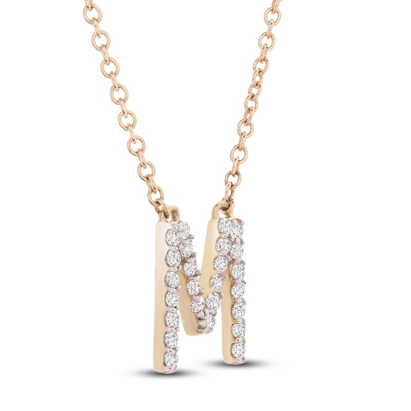 Main Image 2 of Diamond Letter M Necklace 1/10 ct tw Round 14K Yellow Gold 16.75"