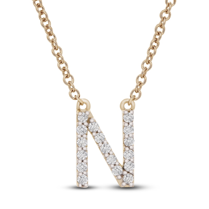 Main Image 1 of Diamond Letter N Necklace 1/10 ct tw Round 14K Yellow Gold 16.75"