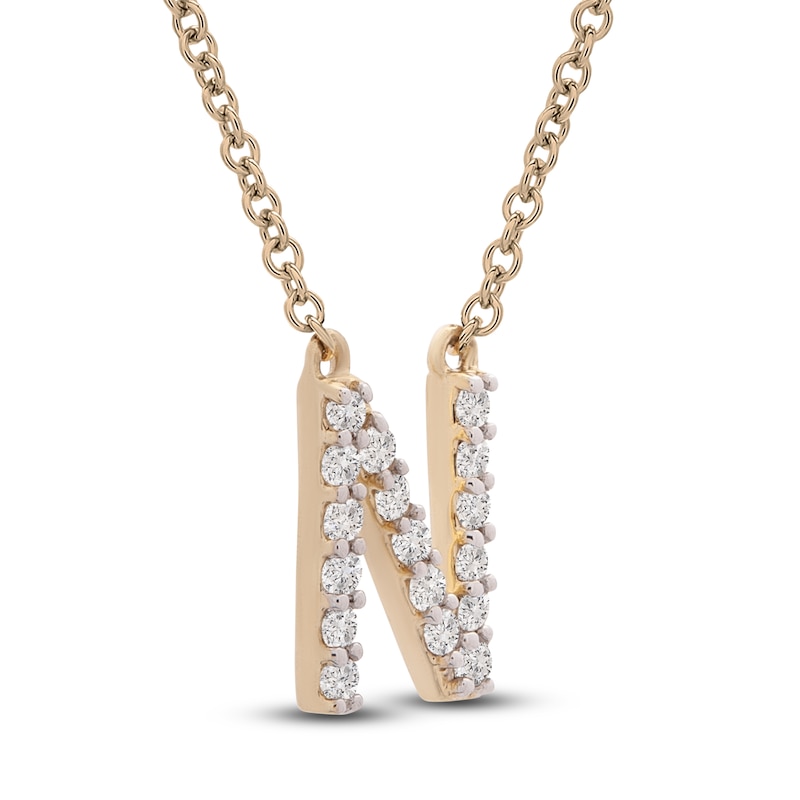 Main Image 2 of Diamond Letter N Necklace 1/10 ct tw Round 14K Yellow Gold 16.75"