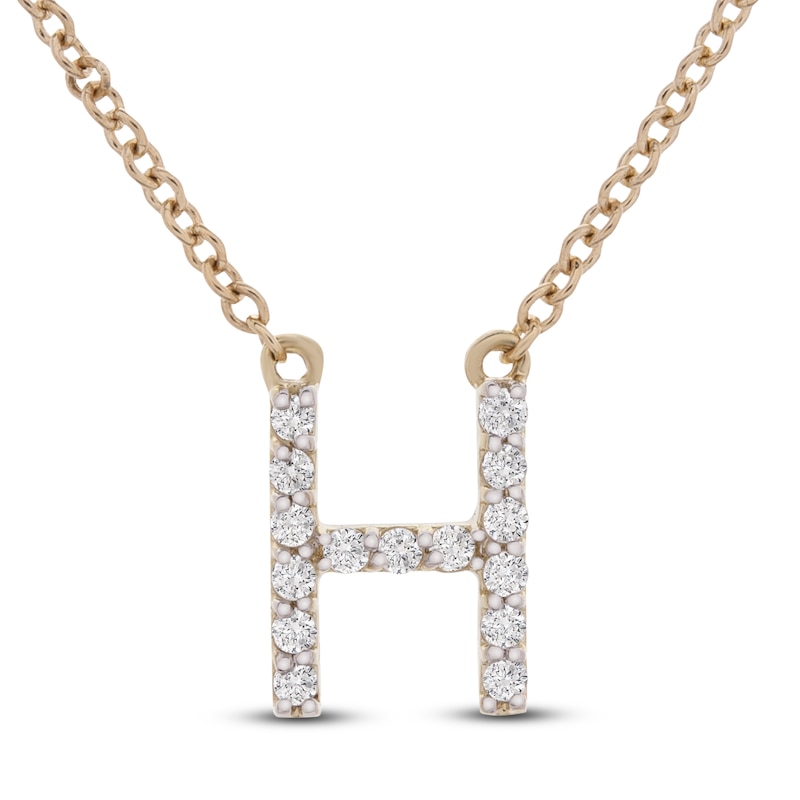 Main Image 1 of Diamond Letter H Necklace 1/10 ct tw Round 14K Yellow Gold 16.75"