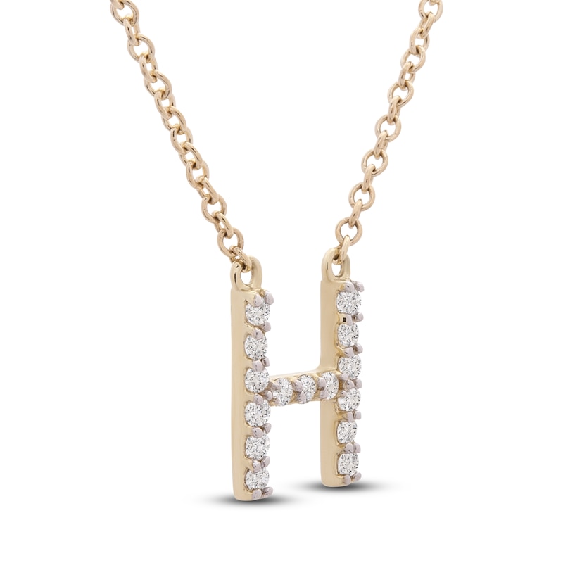 Main Image 2 of Diamond Letter H Necklace 1/10 ct tw Round 14K Yellow Gold 16.75"