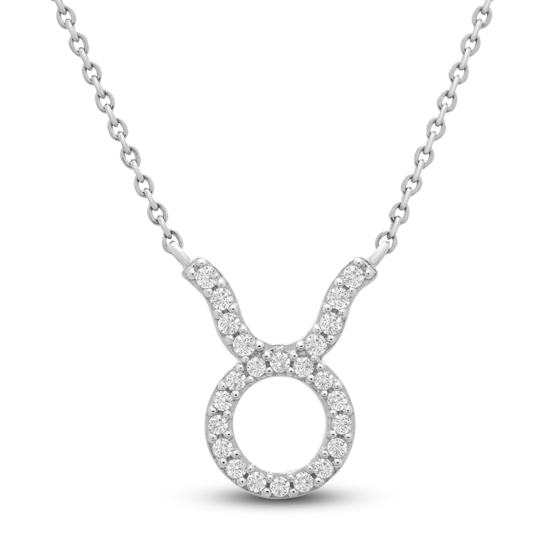 Main Image 1 of Diamond Taurus Necklace 1/10 ct tw Round 14K White Gold 17"