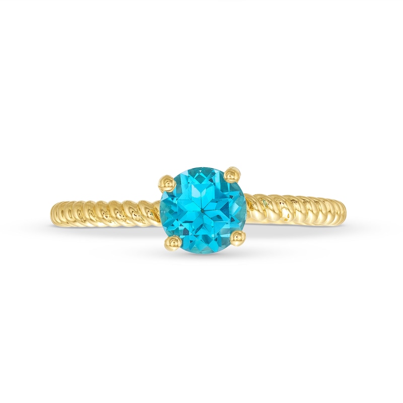 Main Image 4 of Kallati Round-Cut Natural Blue Topaz Ring 14K Yellow Gold
