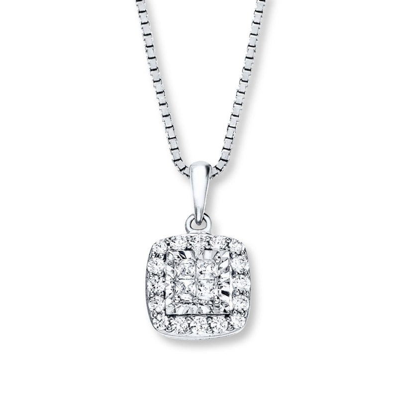 Main Image 1 of Diamond Pendant Necklace 1/4 ct tw Princess/Round 14K White Gold 18"
