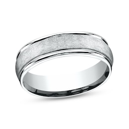 Textured Wedding Band 14K White Gold 6.0mm