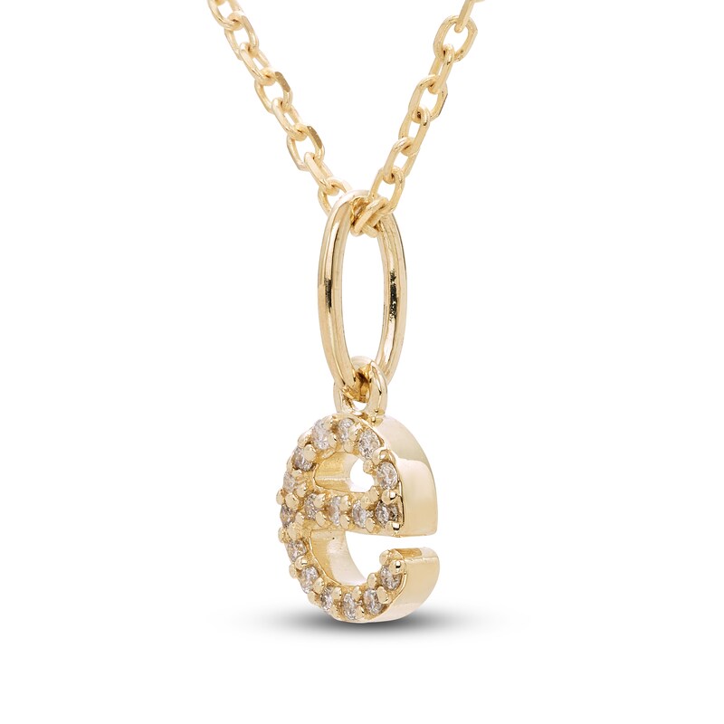 Main Image 2 of Diamond Letter E Pendant Necklace 1/20 ct tw Round 10K Yellow Gold 18"
