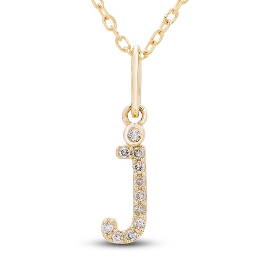 Diamond Letter J Pendant Necklace 1/20 ct tw Round 10K Yellow Gold 18
