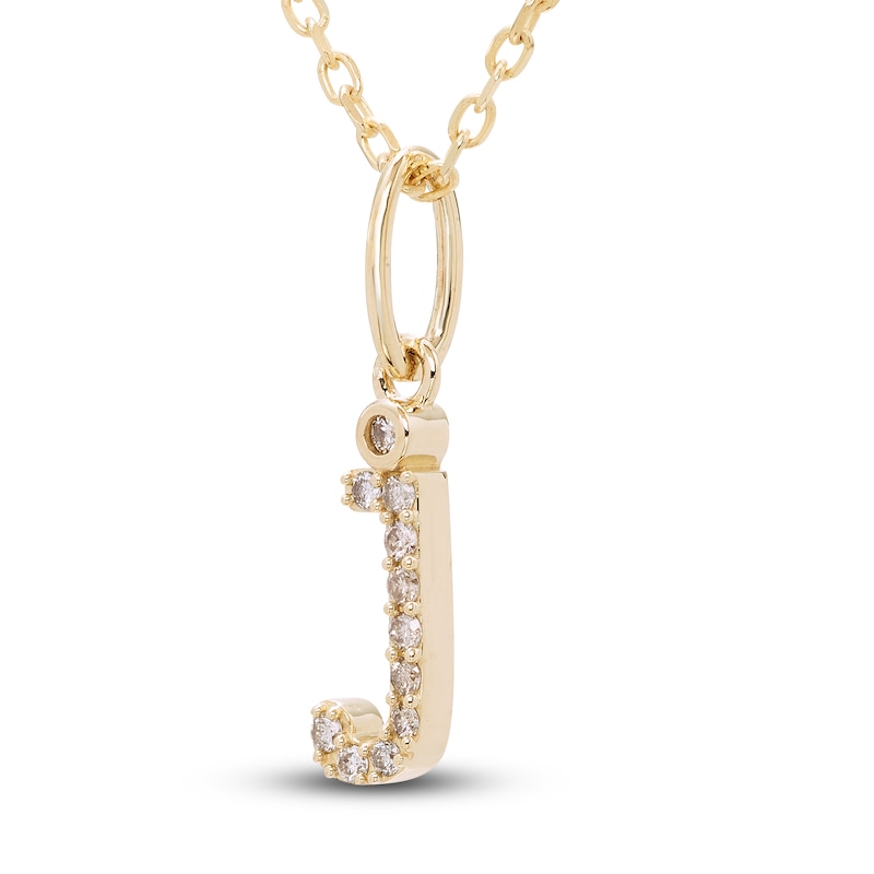 Main Image 2 of Diamond Letter J Pendant Necklace 1/20 ct tw Round 10K Yellow Gold 18"