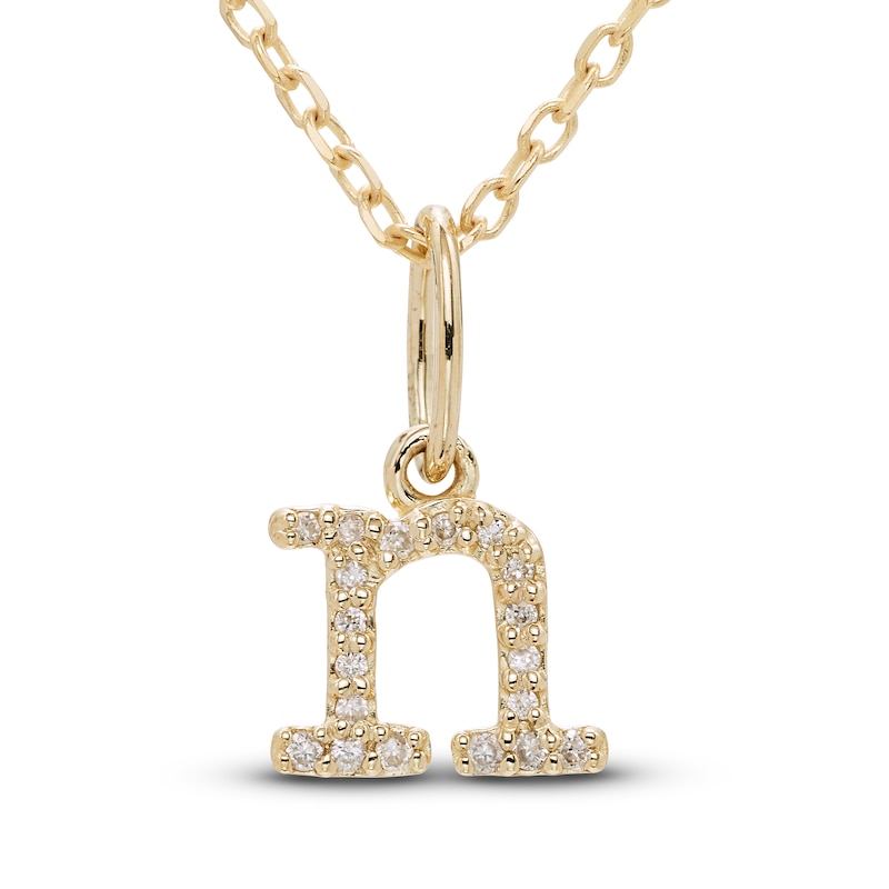 Main Image 1 of Diamond Letter N Pendant Necklace 1/20 ct tw Round 10K Yellow Gold 18&quot;