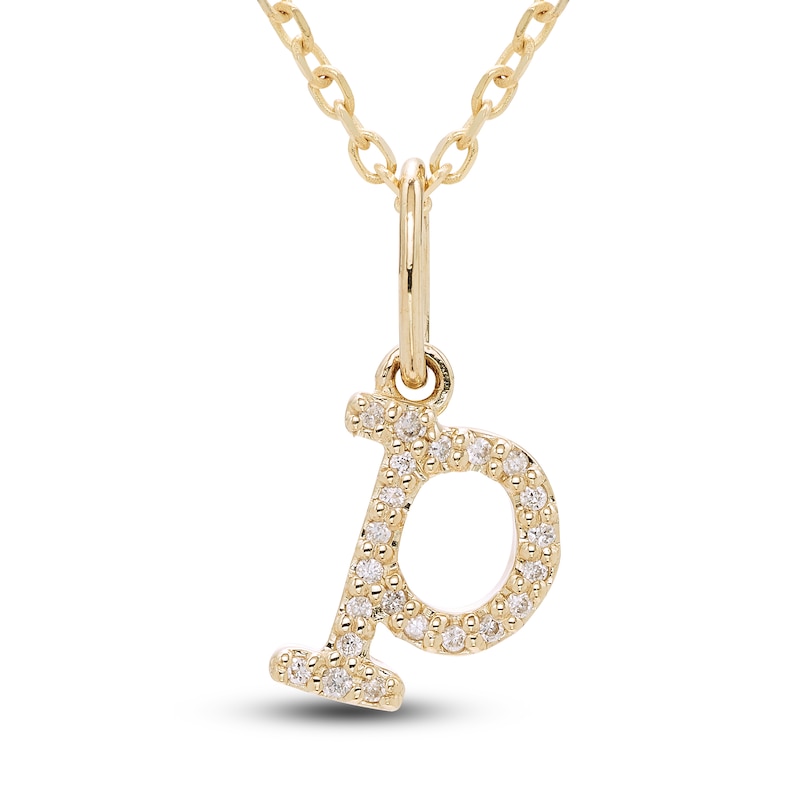 Main Image 1 of Diamond Letter P Pendant Necklace 1/20 ct tw Round 10K Yellow Gold 18"