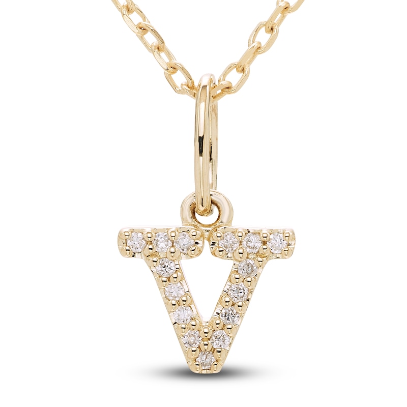 Main Image 1 of Diamond Letter V Pendant Necklace 1/20 ct tw Round 10K Yellow Gold 18"