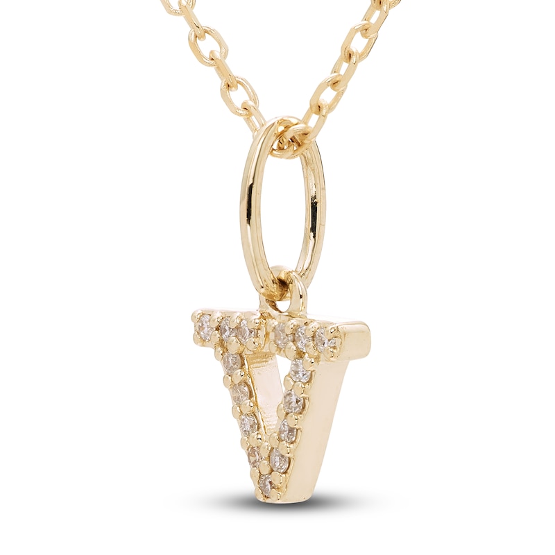 Main Image 2 of Diamond Letter V Pendant Necklace 1/20 ct tw Round 10K Yellow Gold 18"