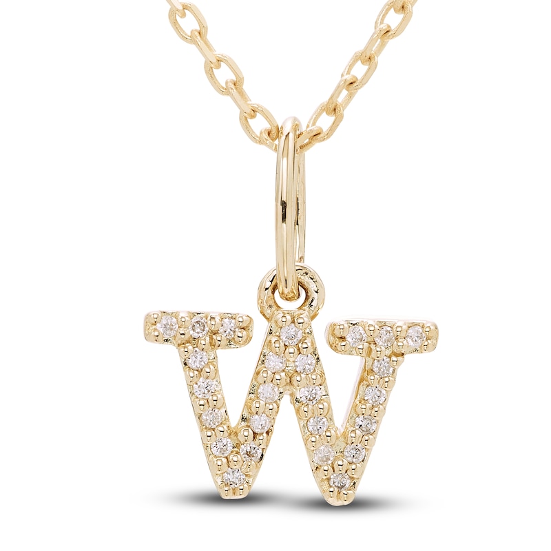 Main Image 1 of Diamond Letter W Pendant Necklace 1/20 ct tw Round 10K Yellow Gold 18"