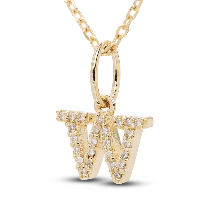 Main Image 2 of Diamond Letter W Pendant Necklace 1/20 ct tw Round 10K Yellow Gold 18"