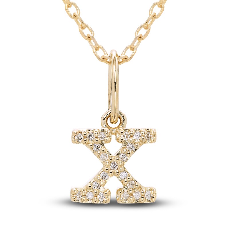 Diamond Letter X Pendant Necklace 1/20 ct tw Round 10K Yellow Gold 18