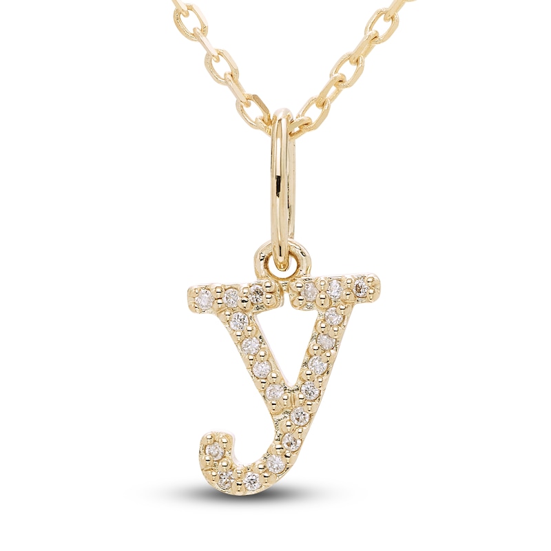 Main Image 1 of Diamond Letter Y Pendant Necklace 1/20 ct tw Round 10K Yellow Gold 18"