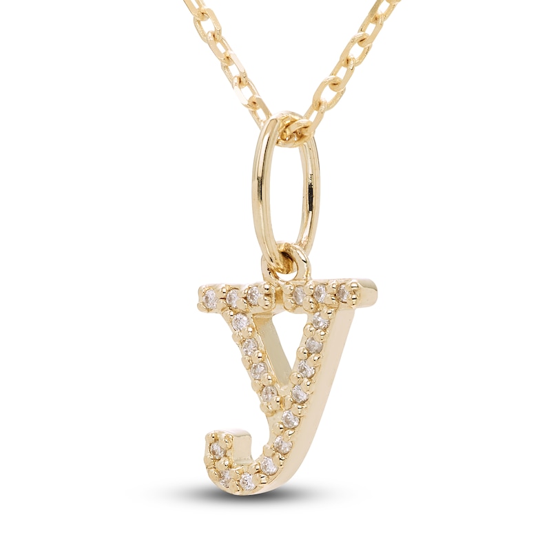 Main Image 2 of Diamond Letter Y Pendant Necklace 1/20 ct tw Round 10K Yellow Gold 18"