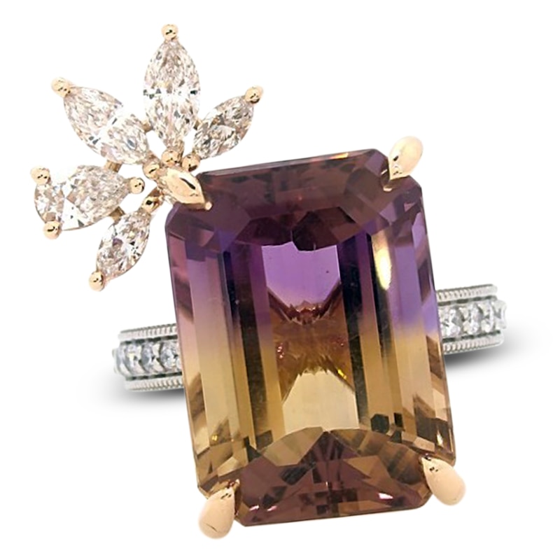 Main Image 1 of Jared Atelier Natural Ametrine Ring 1 ct tw Diamonds 18K Rose Gold/Platinum