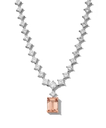 Jared Atelier Natural Rectangle-Cut Morganite & Diamond Necklace 40-1/4 ct tw Platinum 17"