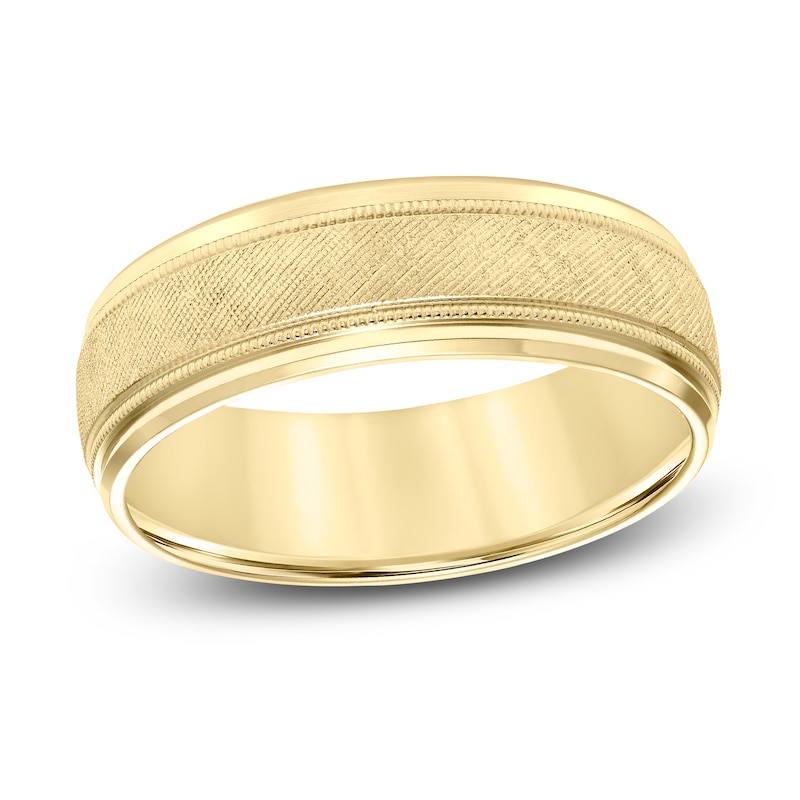 Main Image 1 of Textured Milgrain Wedding Band 14K Yellow Gold 7.0mm