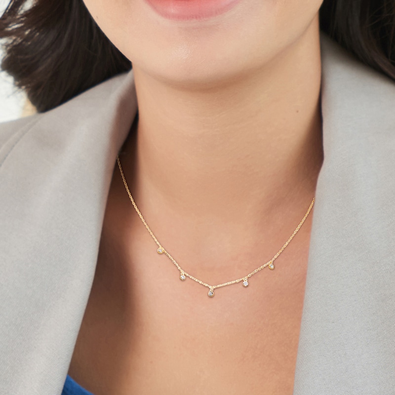 Main Image 6 of Diamond Station Necklace 1/6 ct tw Round 14K Yellow Gold 18"