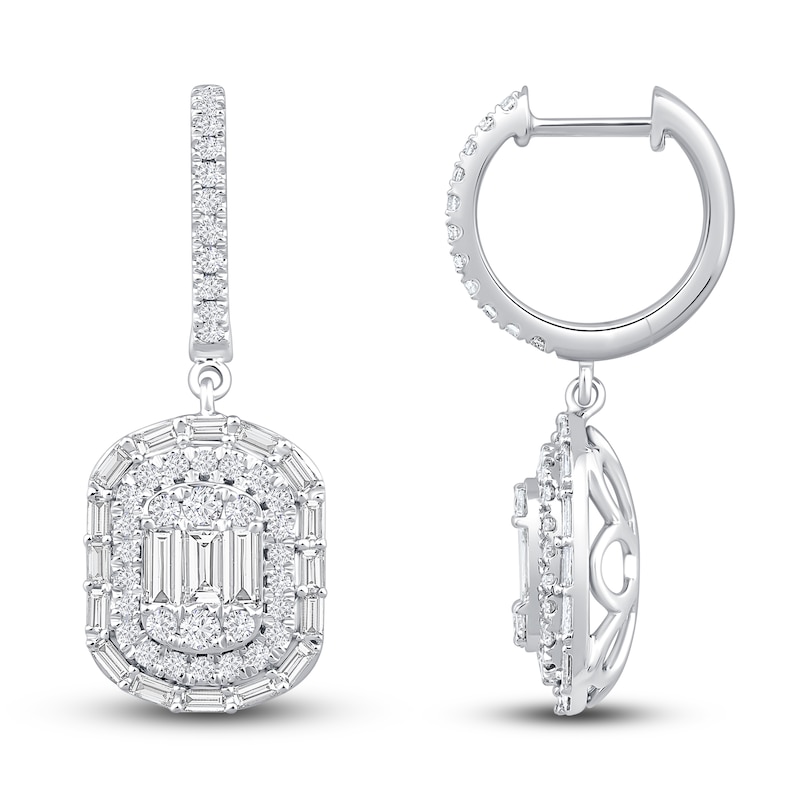 Baguette & Round Diamond Earrings 1-1/2 ct tw 14K White Gold