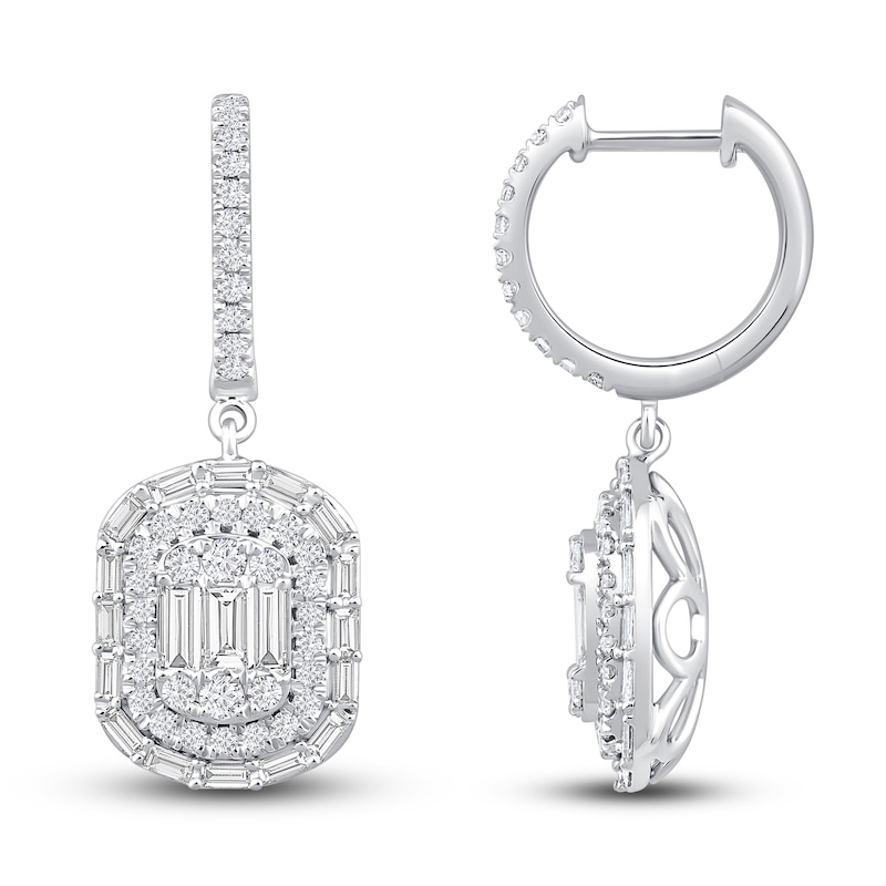 Main Image 1 of Baguette & Round Diamond Earrings 1-1/2 ct tw 14K White Gold