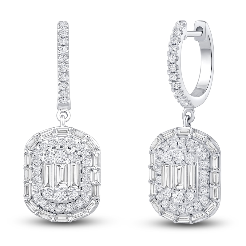 Baguette & Round Diamond Earrings 1-1/2 ct tw 14K White Gold