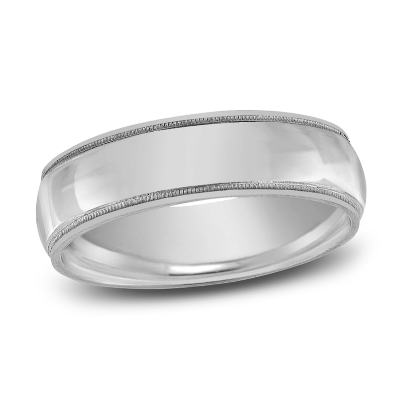 Main Image 1 of Milgrain Split Beveled Wedding Band 14K White Gold 7mm