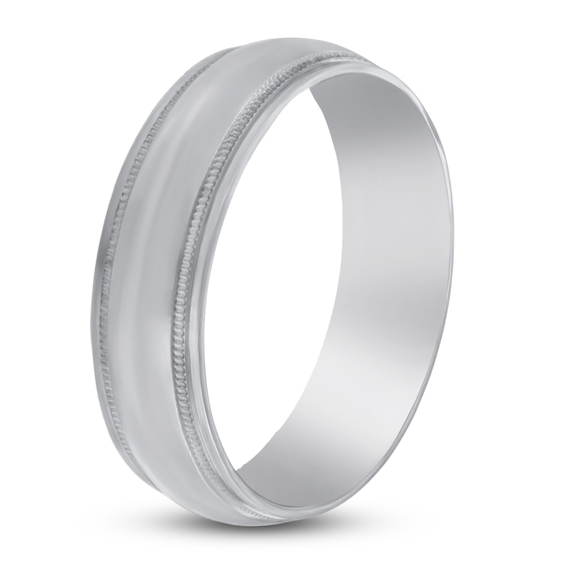 Main Image 2 of Milgrain Split Beveled Wedding Band 14K White Gold 7mm
