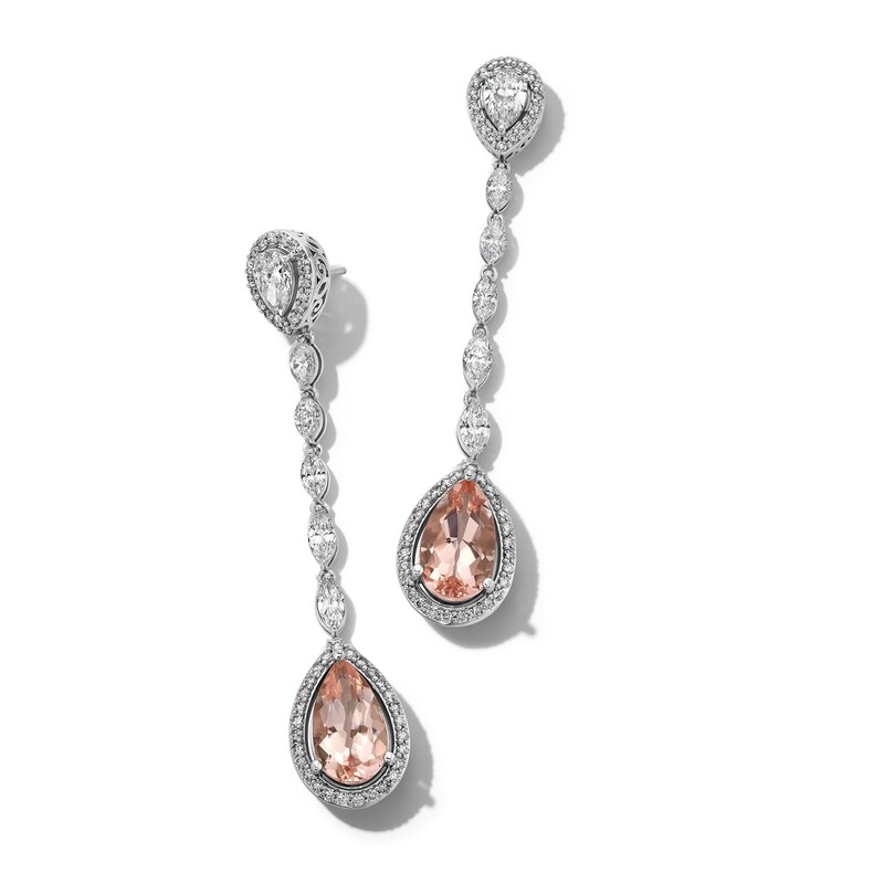 Main Image 1 of Jared Atelier Pear-Shaped Natural Morganite & Diamond Earrings 6 ct tw Platinum