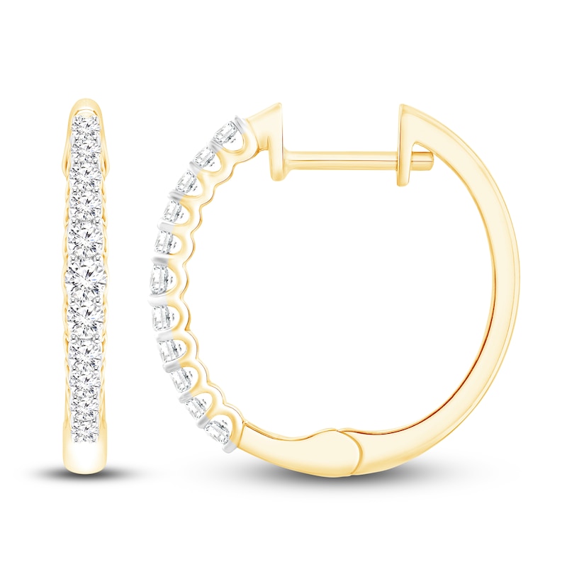 Main Image 1 of Diamond Hoop Earrings 1/4 ct tw 10K Yellow Gold