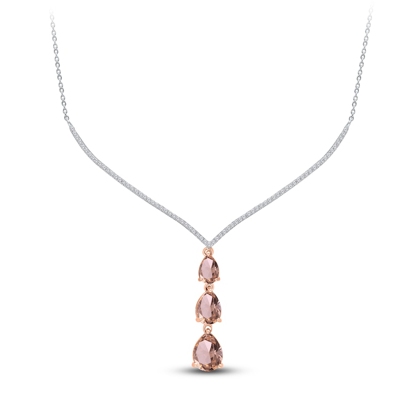 Main Image 2 of Kallati Pear-Shaped Natural Morganite & Diamond Y-Neck Necklace 1/4 ct tw 14K Two-Tone Gold