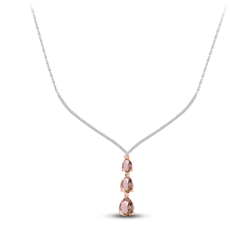 Main Image 3 of Kallati Pear-Shaped Natural Morganite & Diamond Y-Neck Necklace 1/4 ct tw 14K Two-Tone Gold