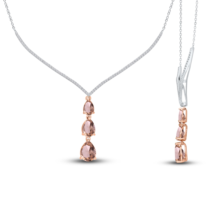 Main Image 4 of Kallati Pear-Shaped Natural Morganite & Diamond Y-Neck Necklace 1/4 ct tw 14K Two-Tone Gold