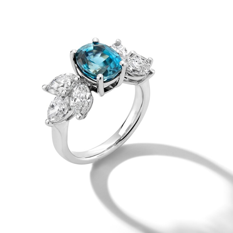 Main Image 1 of Jared Atelier Natural Blue Zircon & Diamond Ring 2-1/4 ct tw Platinum