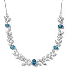 Jared Atelier Natural Blue Zircon & Diamond Necklace 18-1/8 ct tw Platinum 18"