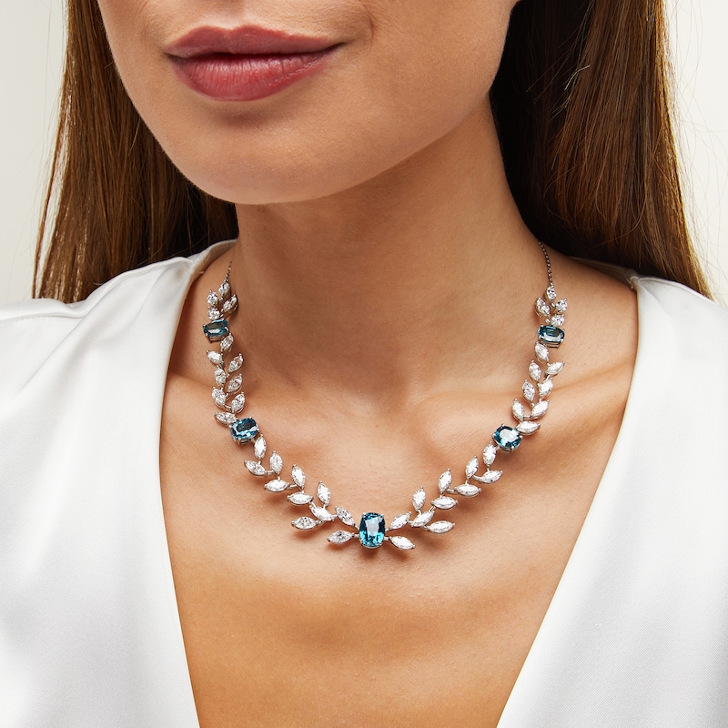 Main Image 2 of Jared Atelier Natural Blue Zircon & Diamond Necklace 18-1/8 ct tw Platinum 18"