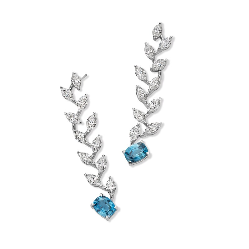 Main Image 1 of Jared Atelier Natural Blue Zircon & Diamond Earrings 8-7/8 ct tw Platinum