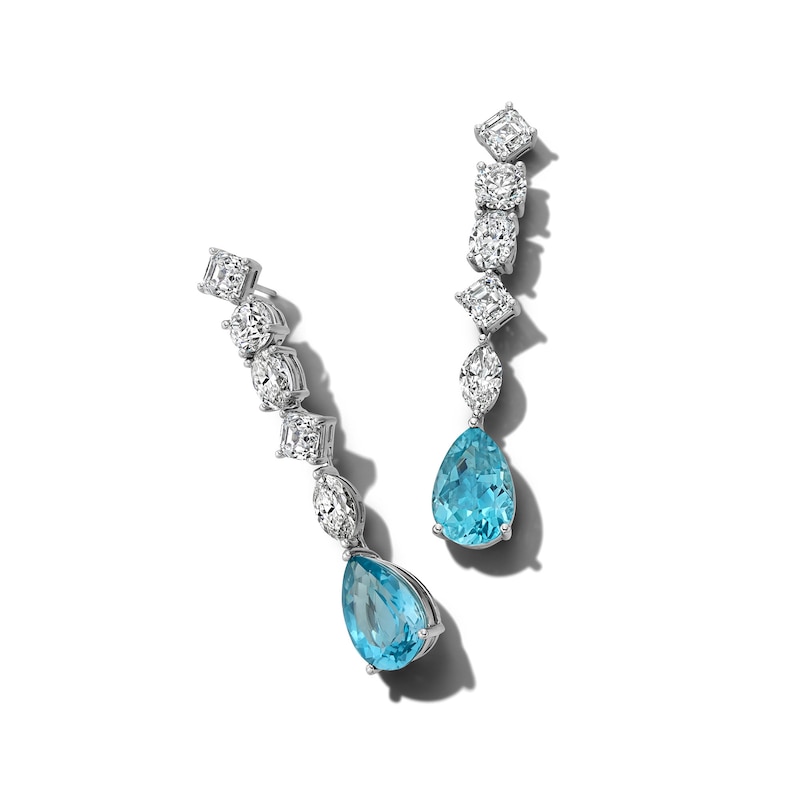 Main Image 1 of Jared Atelier Natural Blue Topaz & Diamond Drop Earrings 9-7/8 ct tw Platinum